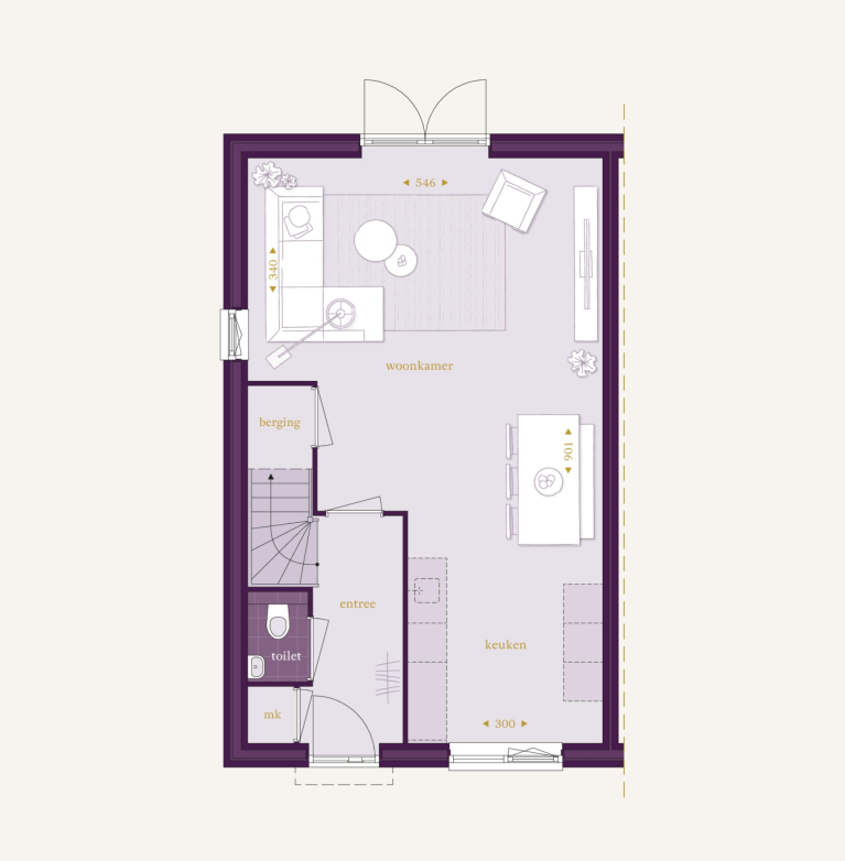 Begane grond - Type B - Twee-onder-een-kapwoning